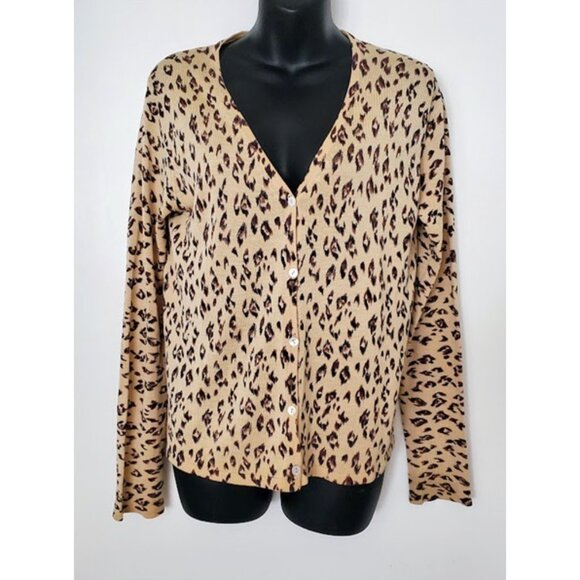 august silk Sweaters - Silk Knit Leopard Print Cardigan Sweater August Silk Size S Layer Y2K Mob Wife